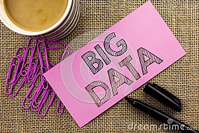 Handwriting text writing Big Data. Concept meaning Huge Data Information Technology Cyberspace Bigdata Database Storage written on Stock Photo