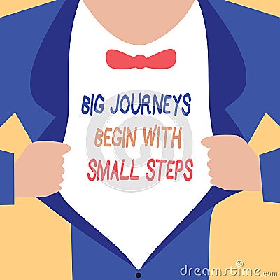 Handwriting text writing Big Journeys Begin With Small Steps. Concept meaning Start up a new business venture Stock Photo
