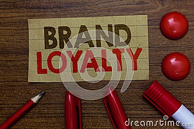 Handwriting text writing Brand Loyalty. Concept meaning Repeat Purchase Ambassador Patronage Favorite Trusted Paperboard markers p Stock Photo