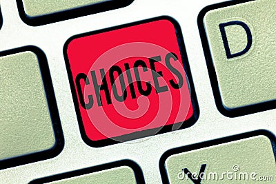 Handwriting text writing Choices. Concept meaning Options Choosing between two or more possibilities Decisions Stock Photo