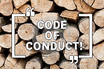 Handwriting text writing Code Of Conduct. Concept meaning Ethics rules moral codes ethical principles values respect Stock Photo
