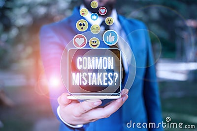 Handwriting text writing Common Mistakes question. Concept meaning repeat act or judgement misguided or wrong. Stock Photo