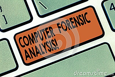 Handwriting text writing Computer Forensic Analysis. Concept meaning evidence found in computers and storage media Stock Photo