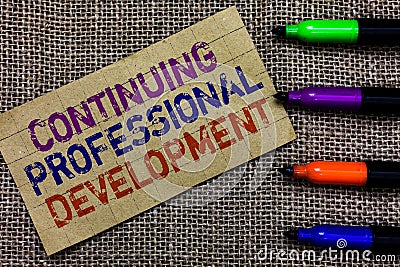 Handwriting text writing Continuing Professional Development. Concept meaning tracking and documenting knowledge Stock Photo