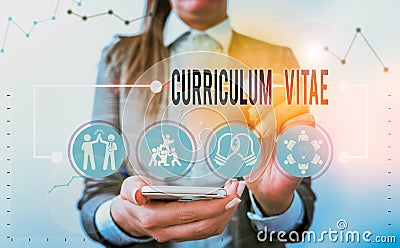 Handwriting text writing Curriculum Vitae. Concept meaning a brief account of a demonstrating s is education and Stock Photo