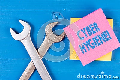 Handwriting text writing Cyber Hygiene. Concept meaning steps that computer users take to improve their cyber security. Stock Photo