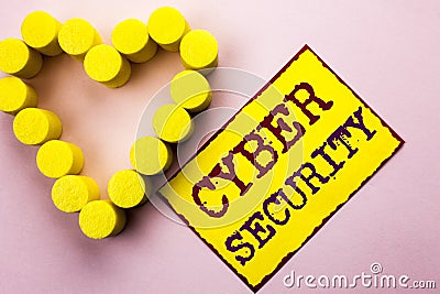 Handwriting text writing Cyber Security. Concept meaning Online prevention of attacks Viruses Encrypt Information written on Yello Stock Photo