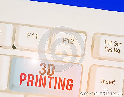 Handwriting text writing 3D Printing. Concept meaning making a physical object from a threedimensional digital model Stock Photo