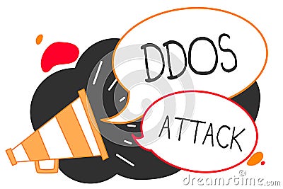 Handwriting text writing Ddos Attack. Concept meaning perpetrator seeks to make network resource unavailable Megaphone loudspeaker Stock Photo
