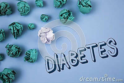 Handwriting text writing Diabetes. Concept meaning Medical condition diagnosed with increased high level sugar written on Plain Bl Stock Photo