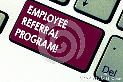 Handwriting text writing Employee Referral Program. Concept meaning strategy work encourage employers through prizes Stock Photo