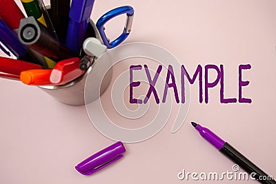 Handwriting text writing Example. Concept meaning Illustration Sample Model to follow Guide Explanation For instance White backgro Stock Photo