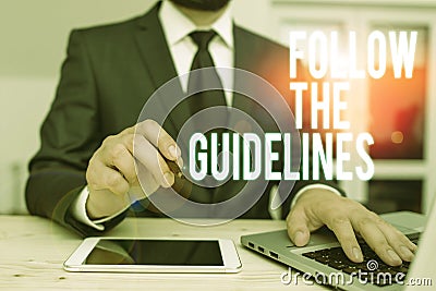 Handwriting text writing Follow The Guidelines. Concept meaning Manual of Style Follow a Specified Rule Accordingly. Stock Photo