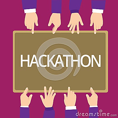 Handwriting text writing Hackathon. Concept meaning event where large number of showing engage in programming Stock Photo