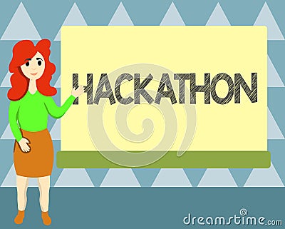 Handwriting text writing Hackathon. Concept meaning event where large number of showing engage in programming Stock Photo