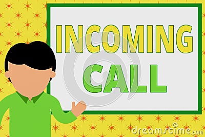 Handwriting text writing Incoming Call. Concept meaning Inbound Received Caller ID Telephone Voicemail Vidcall Young man Stock Photo