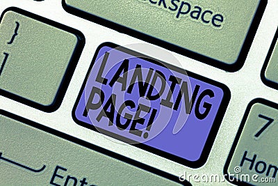 Handwriting text writing Landing Page. Concept meaning Website accessed by clicking a link on another web page Keyboard Stock Photo