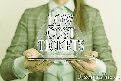 Handwriting text writing Low Cost Tickets. Concept meaning small paper bought to provide access to service or show Stock Photo