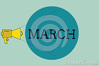 Handwriting text writing March. Concept meaning third month year where spring begins Walk quickly with determination Stock Photo