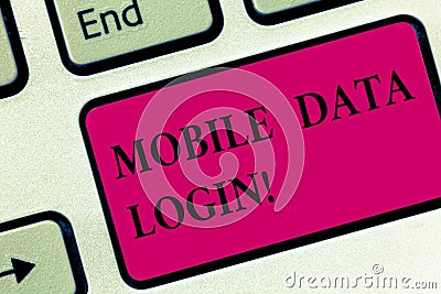 Handwriting text writing Mobile Data Login. Concept meaning allows smartphone users to access internet without WiFi Stock Photo