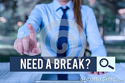 Handwriting text writing Need A Brake Question. Concept meaning More Time to Relax Chill Out Freedom Stress Free Female Stock Photo