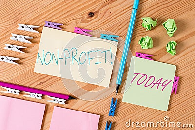 Handwriting text writing NonProfit. Concept meaning not making or conducted primarily to make profit organization Stock Photo