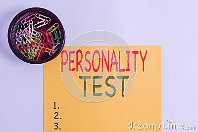Handwriting text writing Personality Test. Concept meaning A method of assessing huanalysis demonstratingality constructs Plain Stock Photo