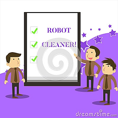 Handwriting text writing Robot Cleaner. Concept meaning Intelligent programming and a limited vacuum cleaning system Stock Photo