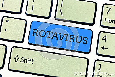 Handwriting text writing Rotavirus. Concept meaning Leading cause of severe diarrhea and dehydration in children Stock Photo