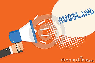 Handwriting text writing Russland. Concept meaning former empire of eastern Europe and northern Asia Slavic Man holding Stock Photo