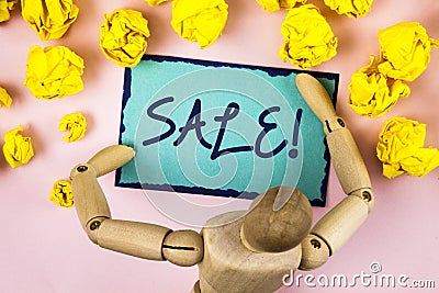 Handwriting text writing Sale Motivational Call. Concept meaning Selling goods at reduced prices Make a Sell written on Sticky not Stock Photo