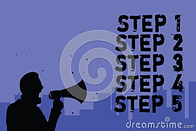 Handwriting text writing Step Concept meaning Steps levels of a process work flow Marker over notebook crumpled papers ripped page Stock Photo