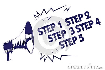Handwriting text writing Step Concept meaning Steps levels of a process work flow Marker over notebook crumpled papers ripped page Stock Photo