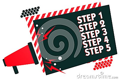 Handwriting text writing Step Concept meaning Steps levels of a process work flow Marker over notebook crumpled papers ripped page Stock Photo