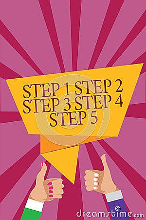 Handwriting text writing Step Concept meaning Steps levels of a process work flow Marker over notebook crumpled papers ripped page Stock Photo