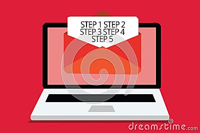 Handwriting text writing Step Concept meaning Steps levels of a process work flow Marker over notebook crumpled papers ripped page Stock Photo