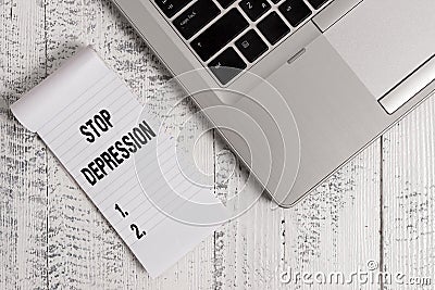 Handwriting text writing Stop Depression. Concept meaning end the feelings of severe despondency and dejection Top trendy metallic Stock Photo
