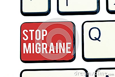 Handwriting text writing Stop Migraine. Concept meaning Preventing the full attack of headache Caffeine withdrawal Stock Photo