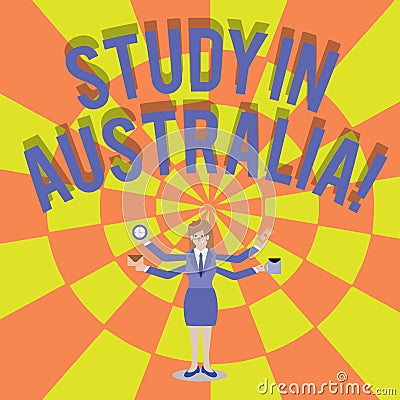 Handwriting text writing Study In Australia. Concept meaning going into foreign country order complete your studies Stock Photo