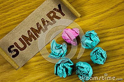 Handwriting text writing Summary. Concept meaning Brief Statement Abstract Synopsis Concise Abbreviated version written on Folded Stock Photo