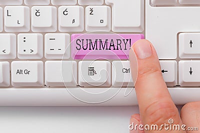 Handwriting text writing Summary. Concept meaning brief statement or account of main points of something subject White Stock Photo