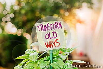 Handwriting text writing Transform Old Ways. Concept meaning replace it with new methods Alternatives new solution Plain Stock Photo