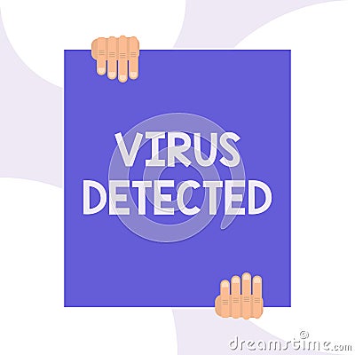 Handwriting text writing Virus Detected. Concept meaning A computer program used to prevent and remove malware Two hands Stock Photo