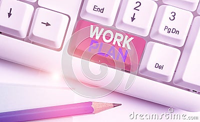Handwriting text writing Work Plan. Concept meaning project to be accomplished and outlines how it will be done White pc Stock Photo
