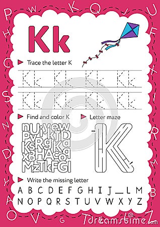 Handwriting workbook for children. Worksheets for learning letters. Activity book for kids. Educational pages for Vector Illustration