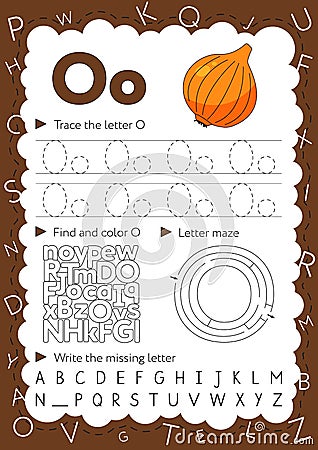 Handwriting workbook for children. Worksheets for learning letters. Activity book for kids. Educational pages for Vector Illustration