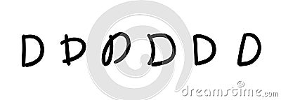Handwritten black english latin D alphabet letter symbol. Vector illustration hand drawn doodle Cartoon Illustration