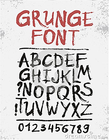 Handwritten calligraphic black ink grunge alphabet Vector Illustration