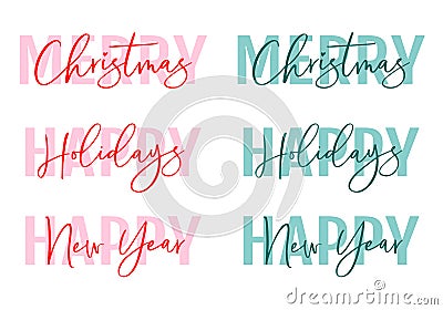 Handwritten Christmas card, Happy holidays, Happy New Year, text design, white background, vector Vector Illustration