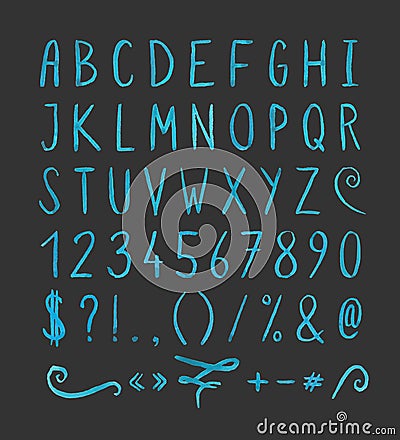 Handwritten font with punctuation marks Vector Illustration